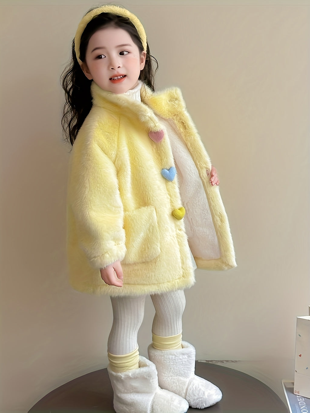 Girls' Winter Coat with 3 Colorful Buttons