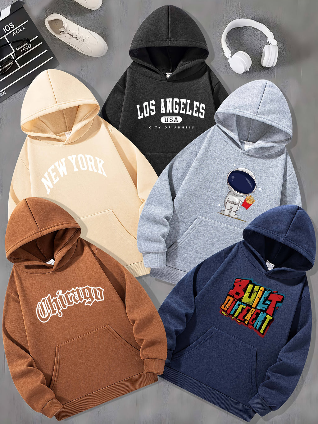 Boys' Fashion Cartoon Print Sweatshirts (5 Pièces).