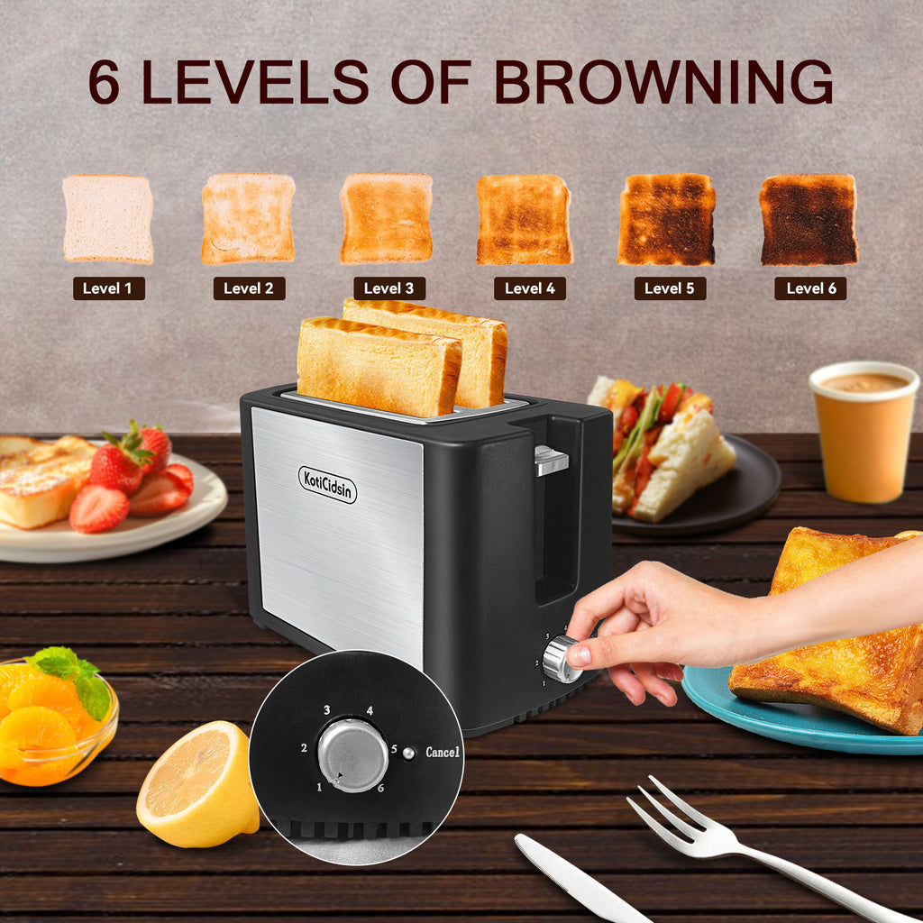 750W Toaster with 2 Extra-Wide Slots, 6 Browning Levels, Removable Crumb Tray, Automatic Ejection