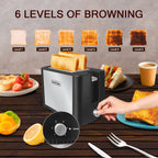 750W Toaster with 2 Extra-Wide Slots, 6 Browning Levels, Removable Crumb Tray, Automatic Ejection