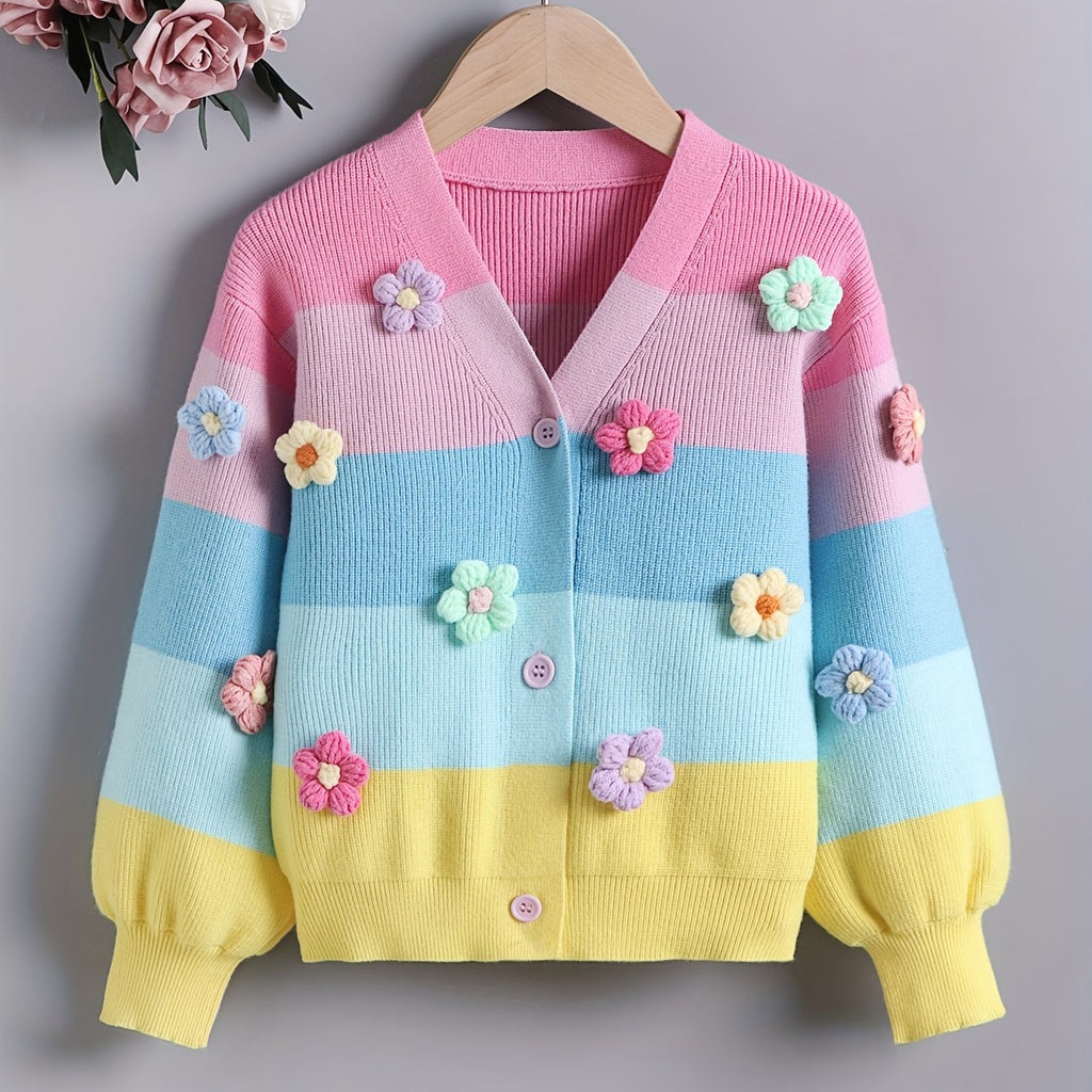 Girls' Casual V-Neck Cardigan