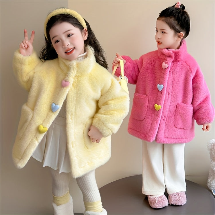 Girls' Winter Coat with 3 Colorful Buttons