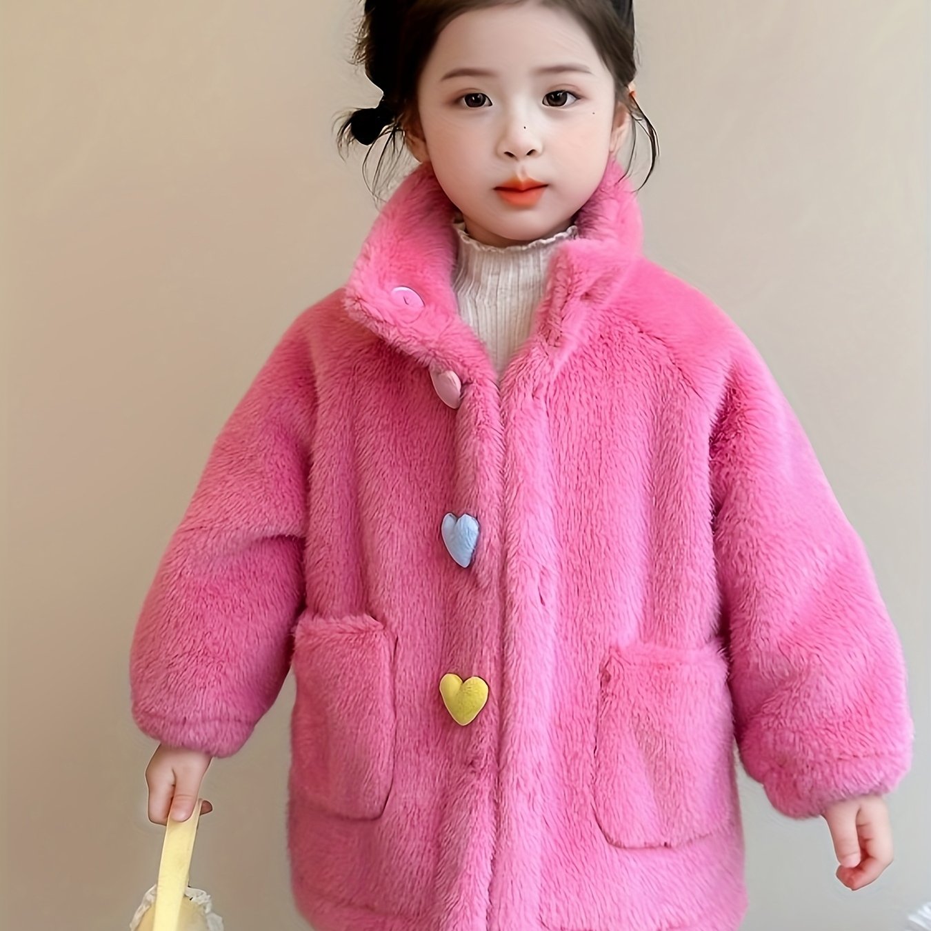 Girls' Winter Coat with 3 Colorful Buttons