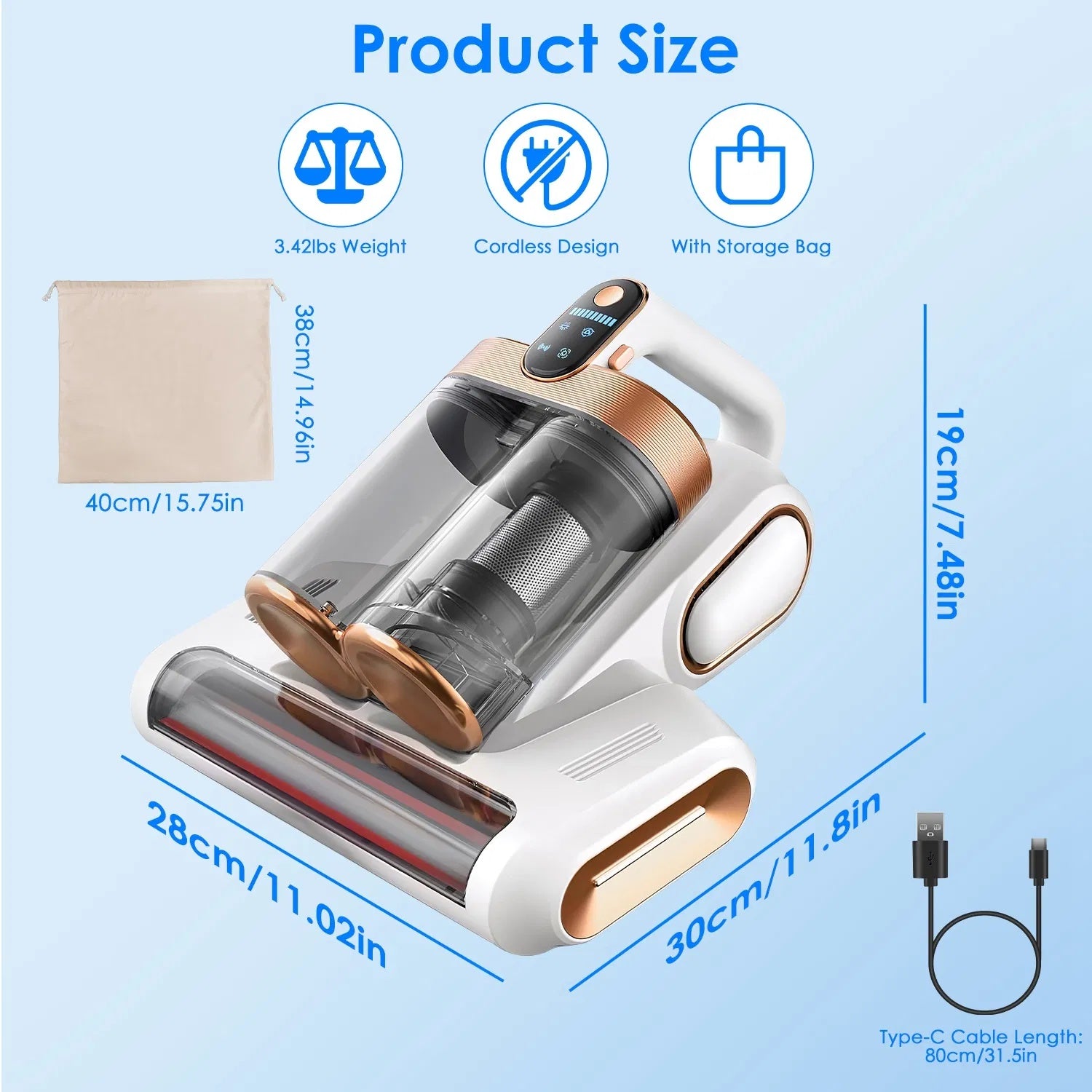 Smart Anti-Mite Vacuum Cleaner – Cordless, UVC &amp; Ultrasonic (16 KPA / 200 W) 