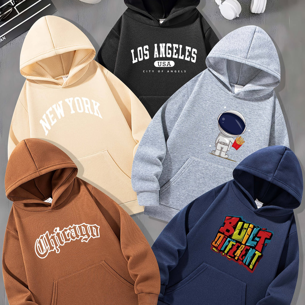 Boys' Fashion Cartoon Print Sweatshirts (5 Pièces).