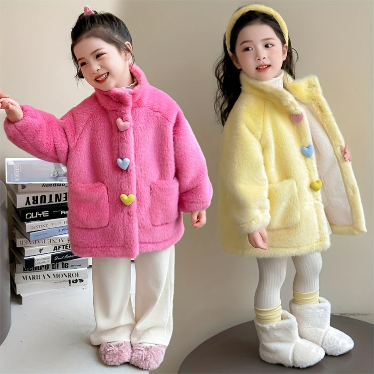 Girls' Winter Coat with 3 Colorful Buttons