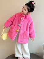 Girls' Winter Coat with 3 Colorful Buttons