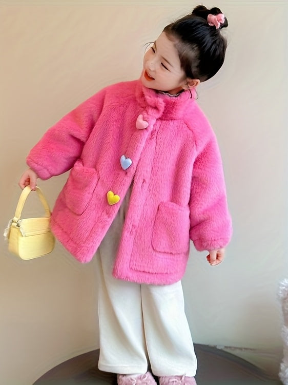 Girls' Winter Coat with 3 Colorful Buttons
