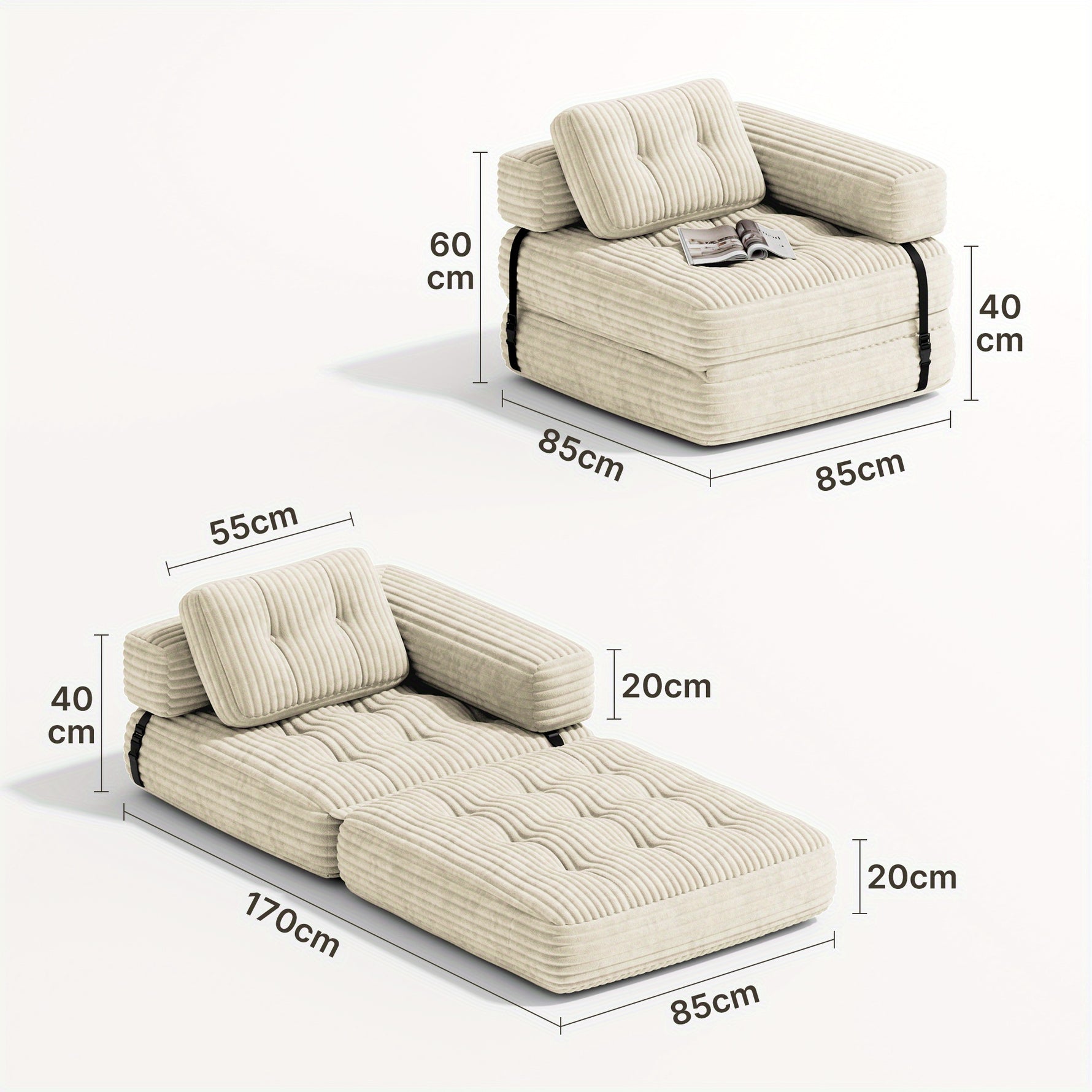 Canapé-lit 2-en-1 convertible