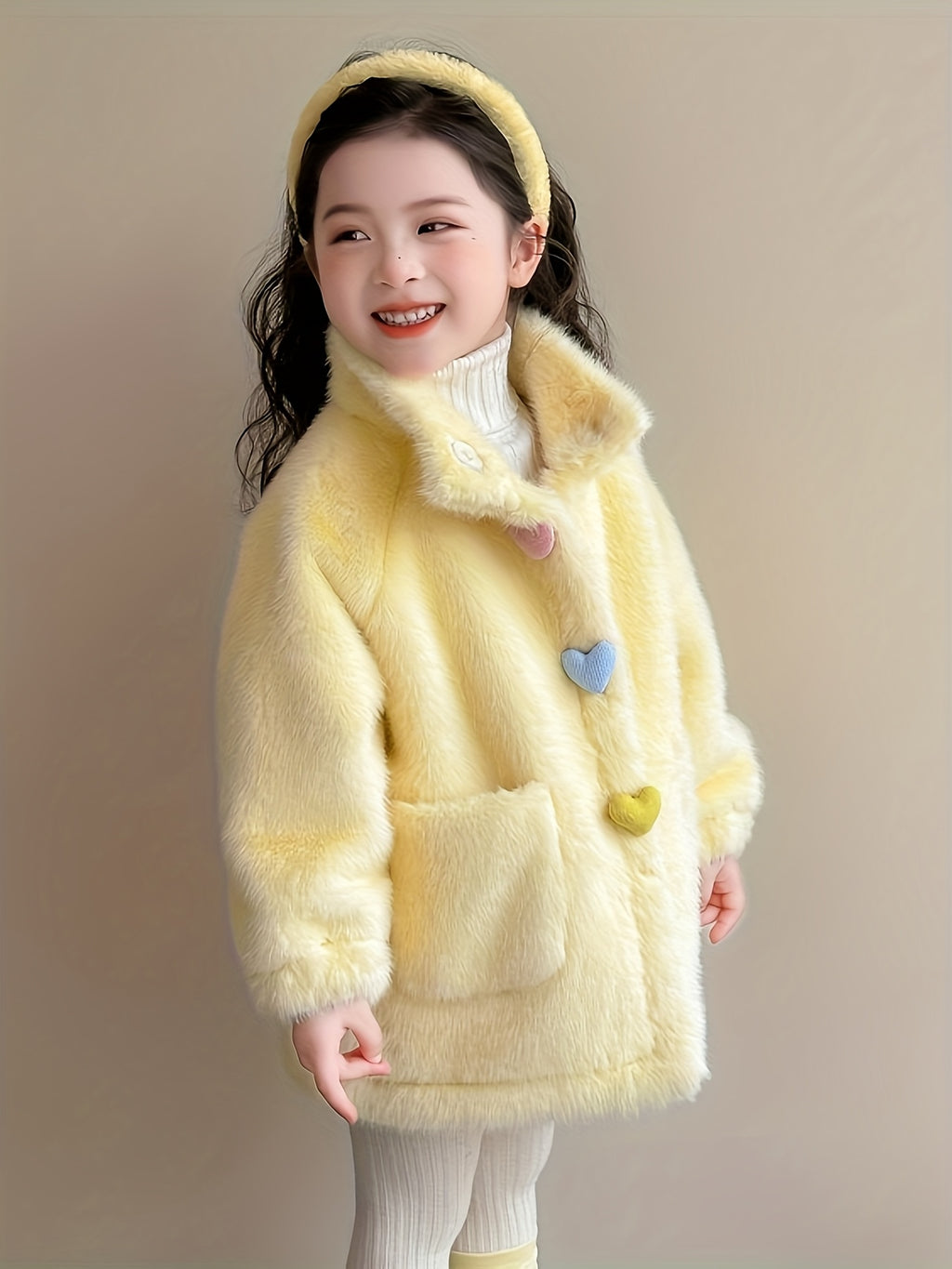 Girls' Winter Coat with 3 Colorful Buttons