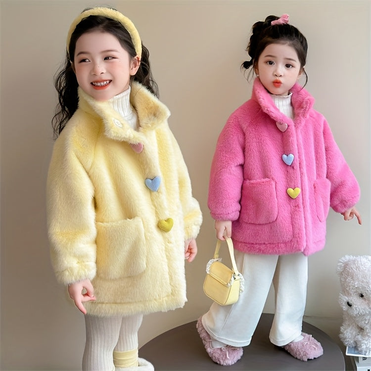 Girls' Winter Coat with 3 Colorful Buttons