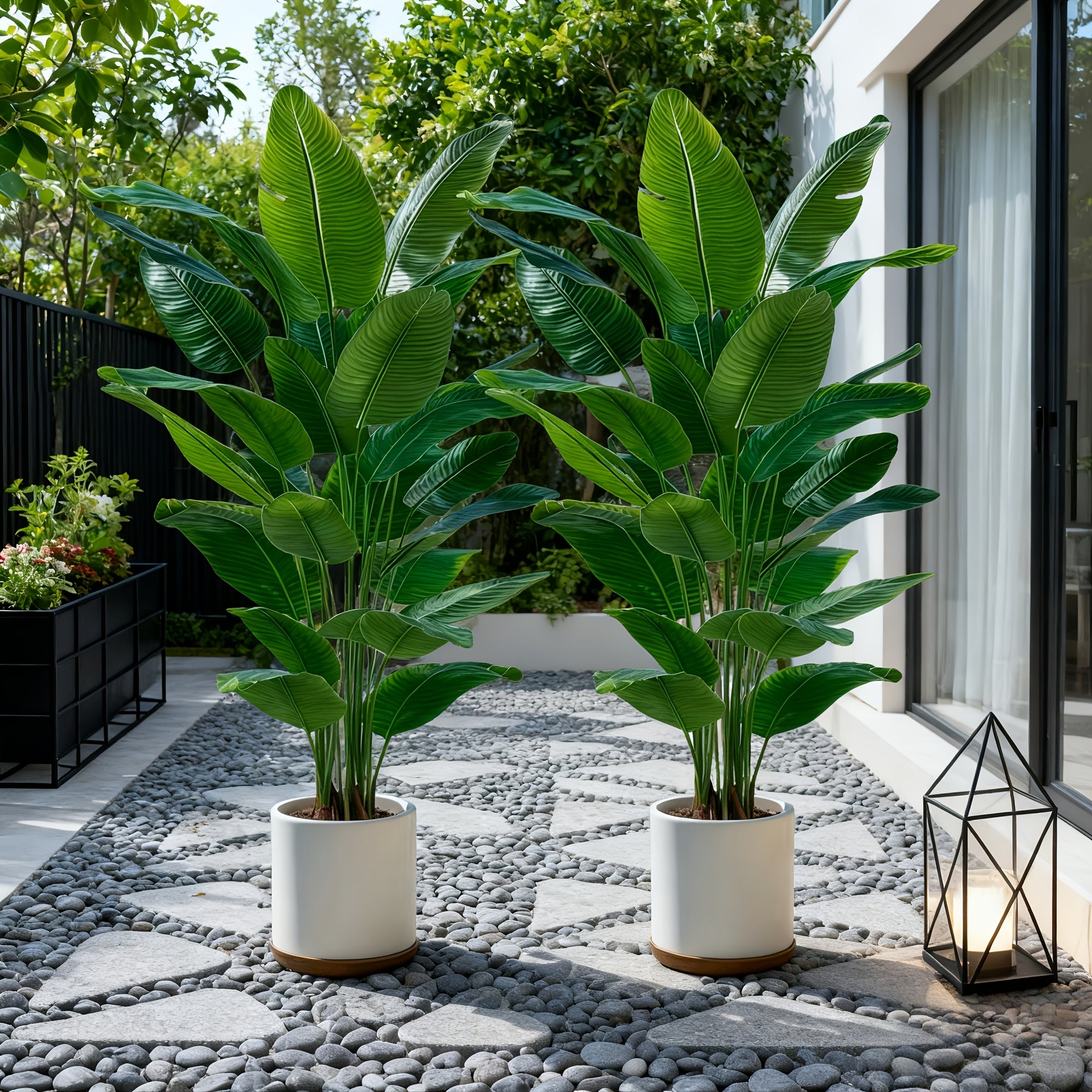 2pcs Realistic Artificial Banana Tree Plants - Evergreen Tropical Plants | Indoor/Outdoor Ground Decor | Suitable for Home Decor, Shops, Gardens, Courtyards, Porches, Weddings, Parties, Ideal Holiday Decoration: Thanksgiving,