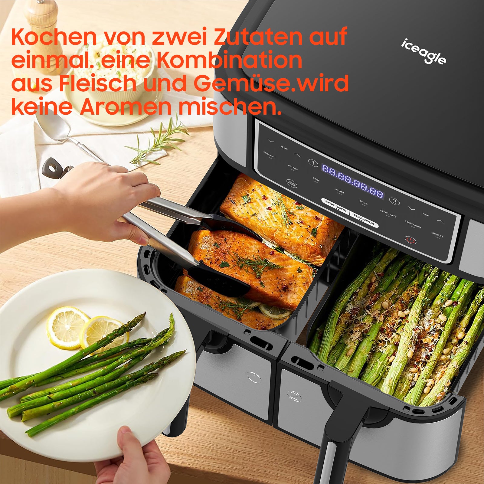 Dual-Zone Hot Air Fryer, 10L Iceagle