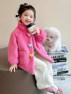 Girls' Winter Coat with 3 Colorful Buttons