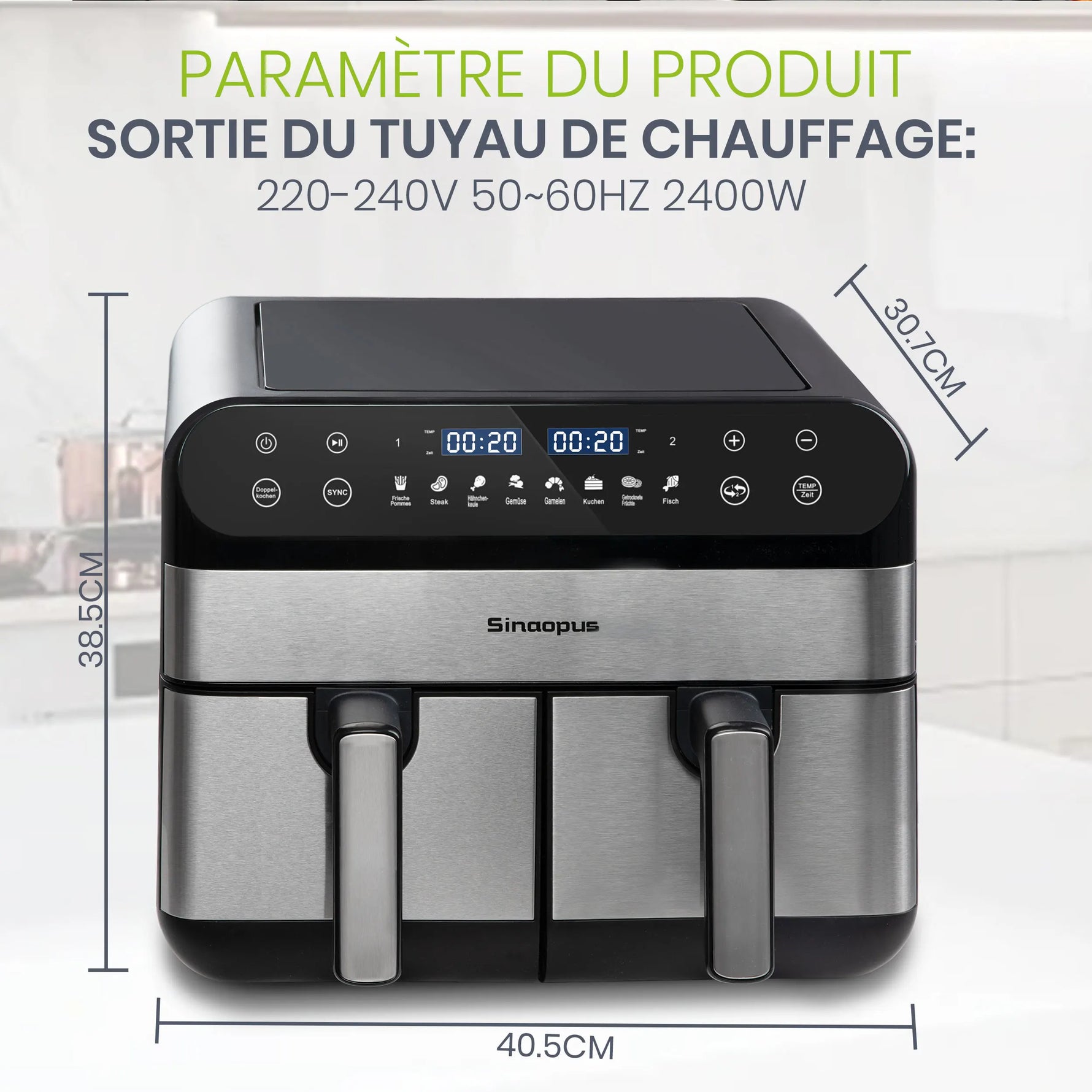 Sinaopus 10L double basket air fryer