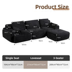 Canapé d'angle 3 places en forme de L, chaise longue en velours côtelé, aucun assemblage requis, canapé sectionnel modulaire noir avec oreillers, causeuse douce