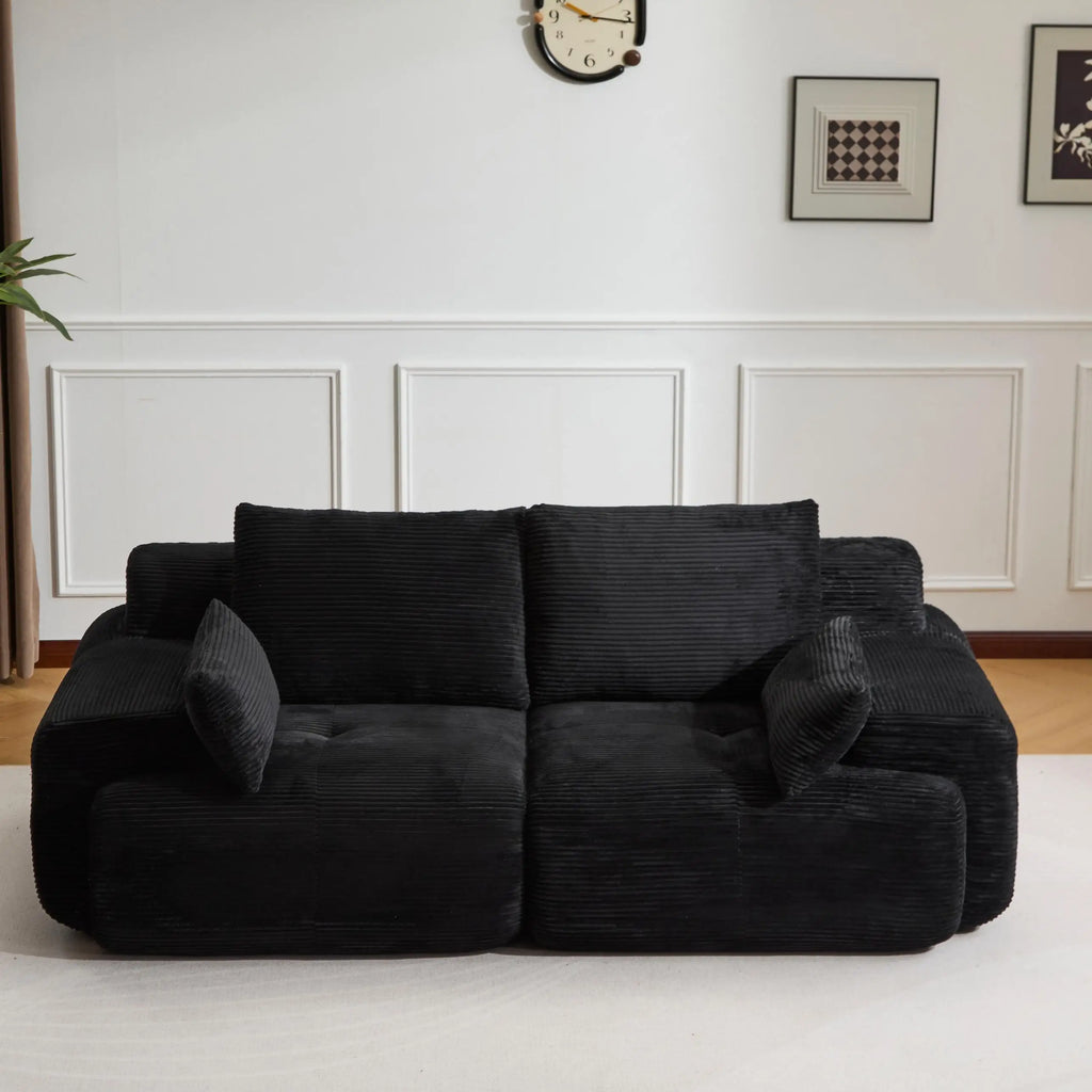 Canapé d'angle 3 places en forme de L, chaise longue en velours côtelé, aucun assemblage requis, canapé sectionnel modulaire noir avec oreillers, causeuse douce