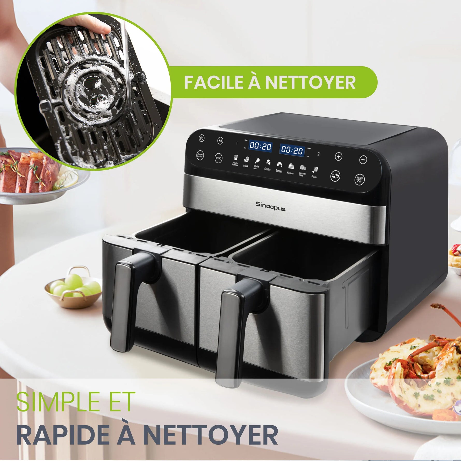 Sinaopus 10L double basket air fryer