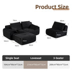 Canapé d'angle 3 places en forme de L, chaise longue en velours côtelé, aucun assemblage requis, canapé sectionnel modulaire noir avec oreillers, causeuse douce