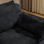 Canapé d'angle 3 places en forme de L, chaise longue en velours côtelé, aucun assemblage requis, canapé sectionnel modulaire noir avec oreillers, causeuse douce