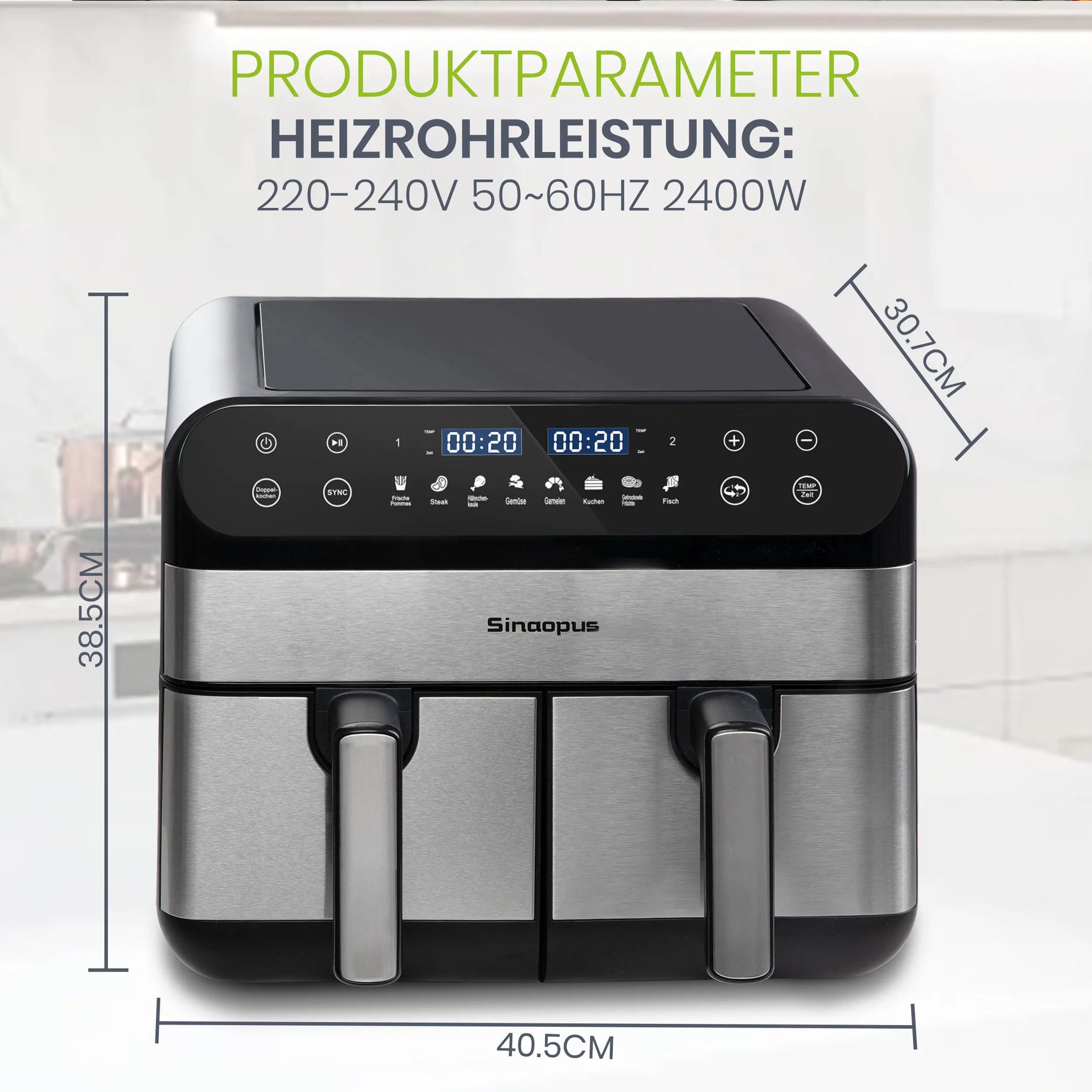 Sinaopus 10L double basket air fryer