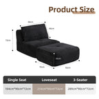 Canapé d'angle 3 places en forme de L, chaise longue en velours côtelé, aucun assemblage requis, canapé sectionnel modulaire noir avec oreillers, causeuse douce