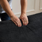 Canapé d'angle 3 places en forme de L, chaise longue en velours côtelé, aucun assemblage requis, canapé sectionnel modulaire noir avec oreillers, causeuse douce