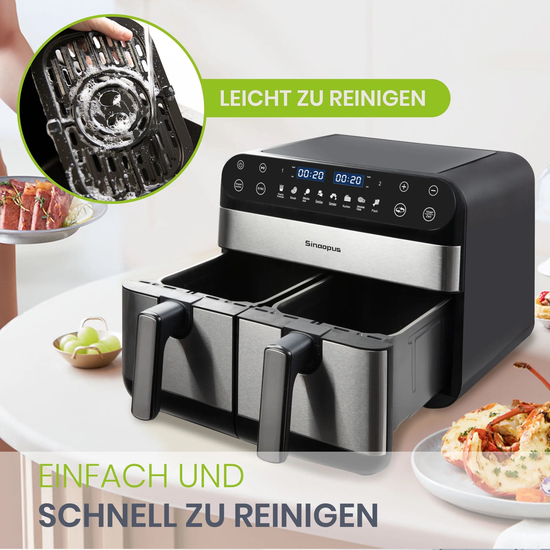 Sinaopus 10L double basket air fryer
