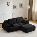 Canapé d'angle 3 places en forme de L, chaise longue en velours côtelé, aucun assemblage requis, canapé sectionnel modulaire noir avec oreillers, causeuse douce