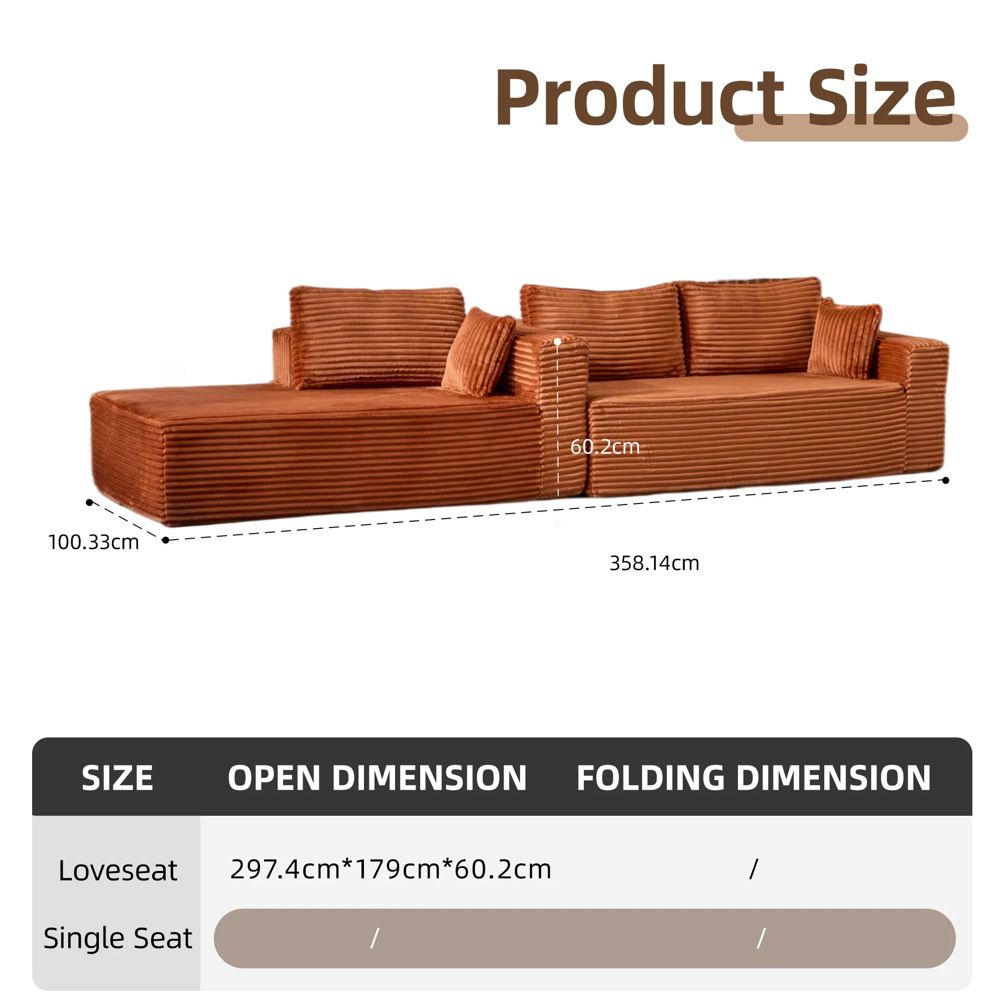 Canapé 3 places en velours côtelé en forme de L avec oreillers, aucun assemblage requis, canapé compressé, canapé d'angle moderne pour salon, chambre à coucher