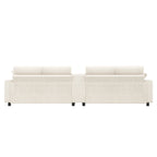 Canapé en velours côtelé, comprenant 2 repose-pieds avec rangement, table basse, 2 porte-gobelets, 1 port USB, 2 prises de courant