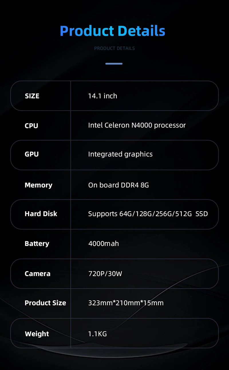 BYONE 14 pouces Intel Celeron N4000