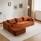 Canapé 3 places en velours côtelé en forme de L avec oreillers, aucun assemblage requis, canapé compressé, canapé d'angle moderne pour salon, chambre à coucher