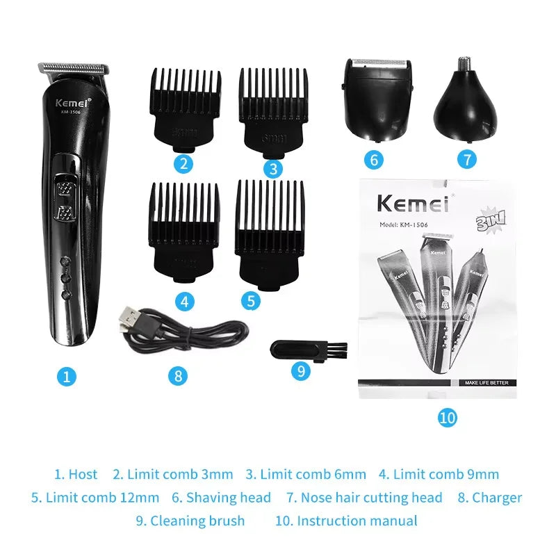 Tondeuse à cheveux électrique Kemei 3 en 1