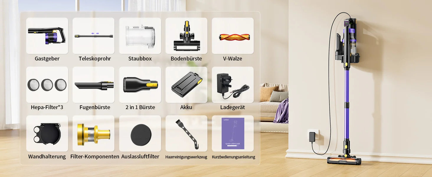 Laresar X11 Aspirateur Balai sans Fil, 75KPa/650W