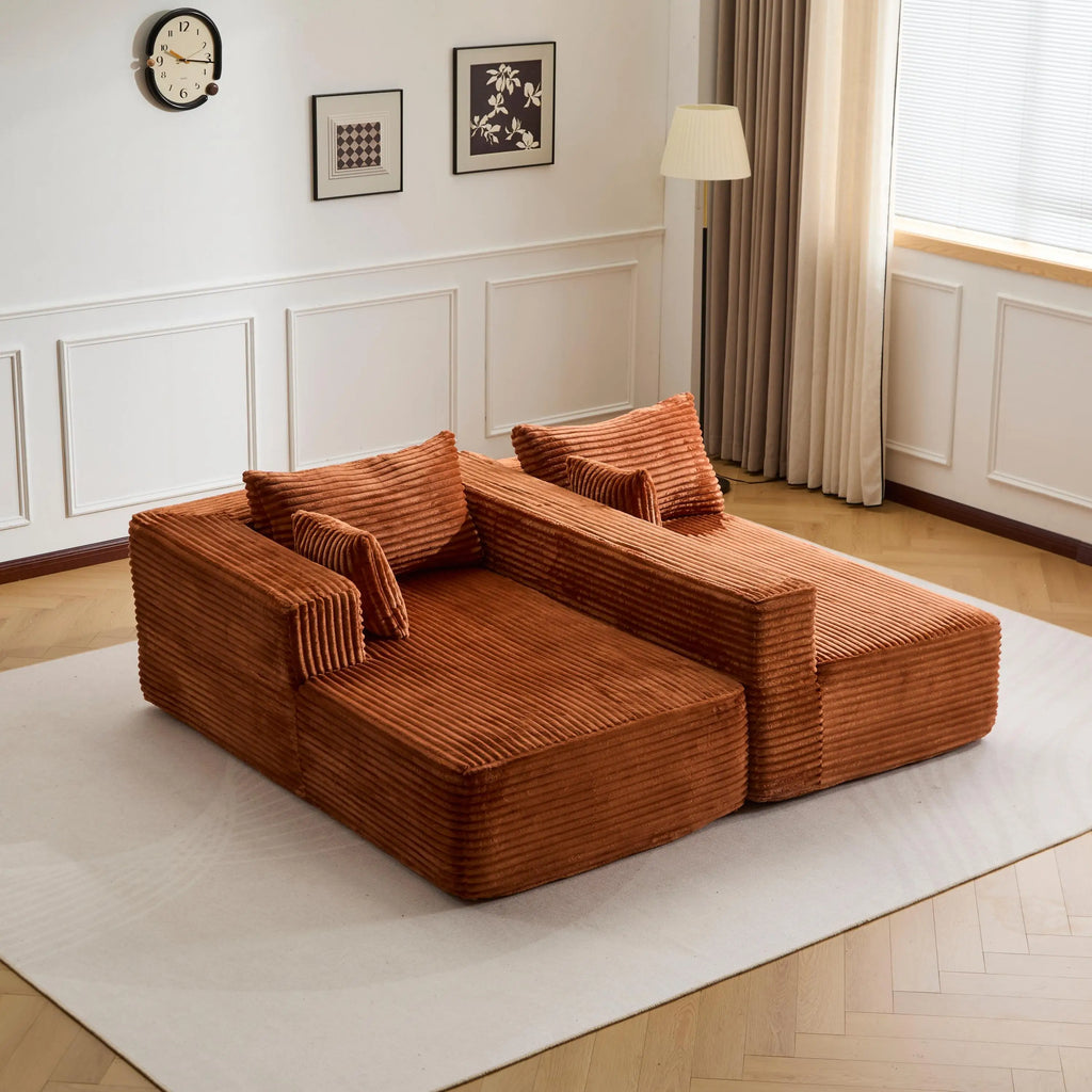 Canapé 3 places en velours côtelé en forme de L avec oreillers, aucun assemblage requis, canapé compressé, canapé d'angle moderne pour salon, chambre à coucher