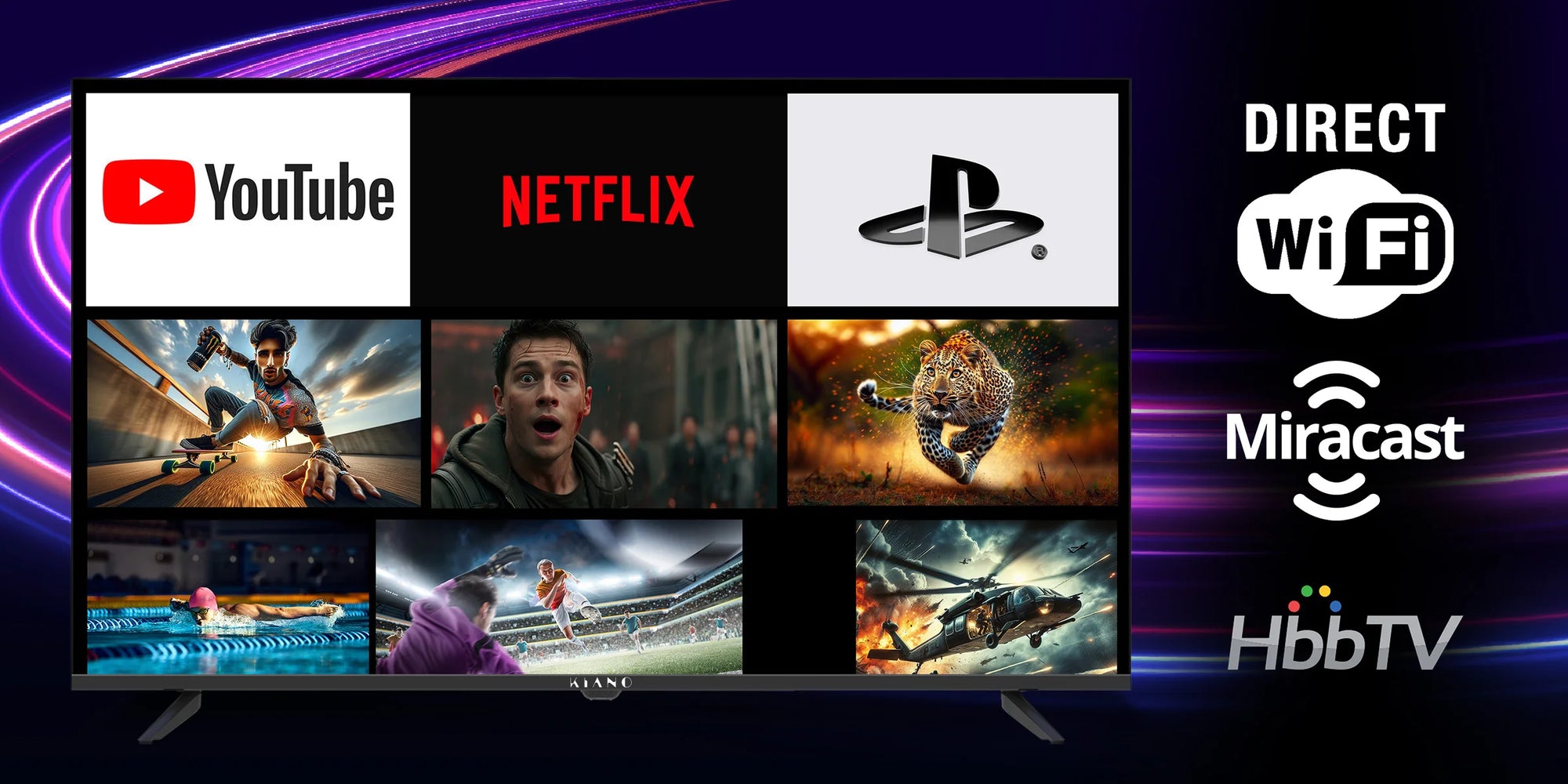 Kiano Elegance TV TV LED 43" 4K Smart Tv UHD Noir PVR WiFi