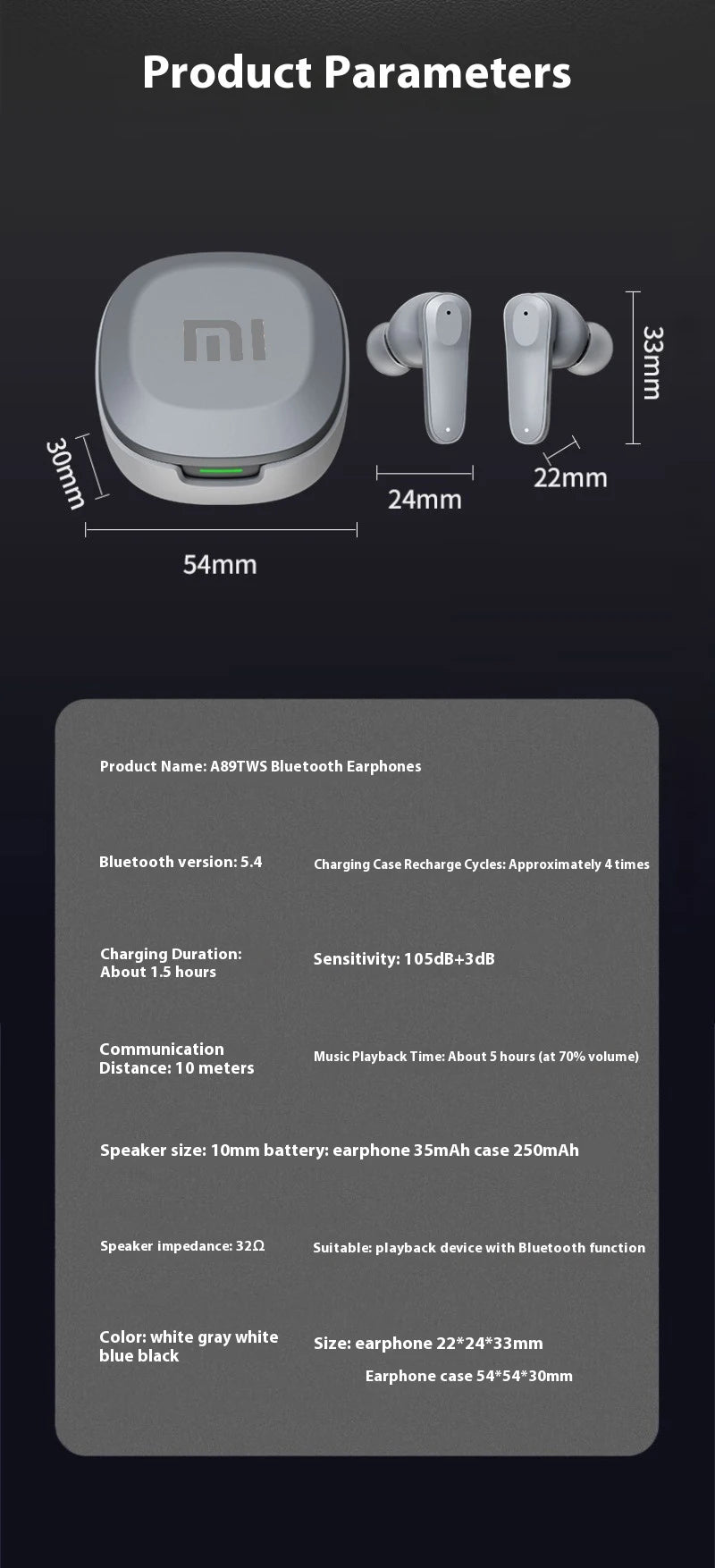 XIAOMI A98 écouteurs sans fil Bluetooth HD