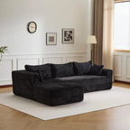 Canapé 3 places en velours côtelé en forme de L avec oreillers, aucun assemblage requis, canapé compressé, canapé d'angle moderne pour salon, chambre à coucher