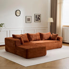 Canapé 3 places en velours côtelé en forme de L avec oreillers, aucun assemblage requis, canapé compressé, canapé d'angle moderne pour salon, chambre à coucher