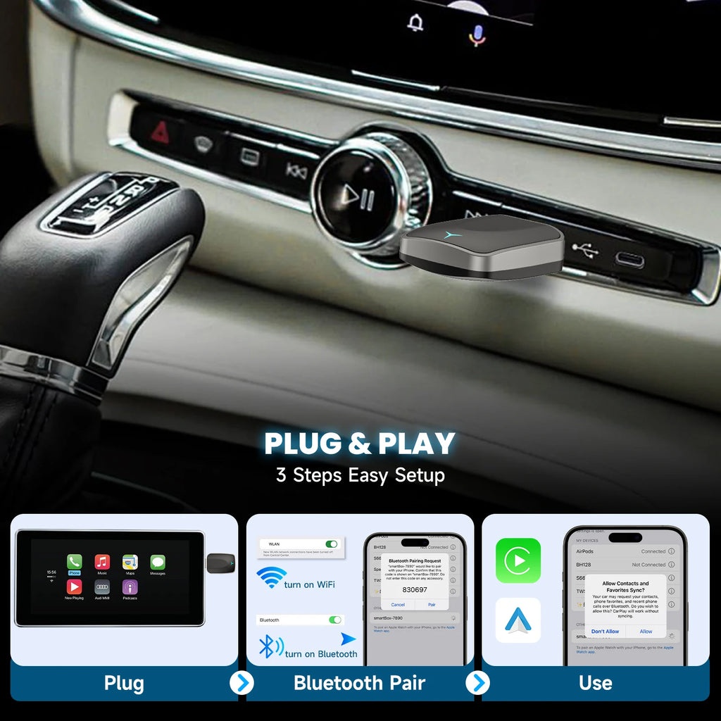 Adaptateur CarPlay filaire vers sans fil 2 en 1