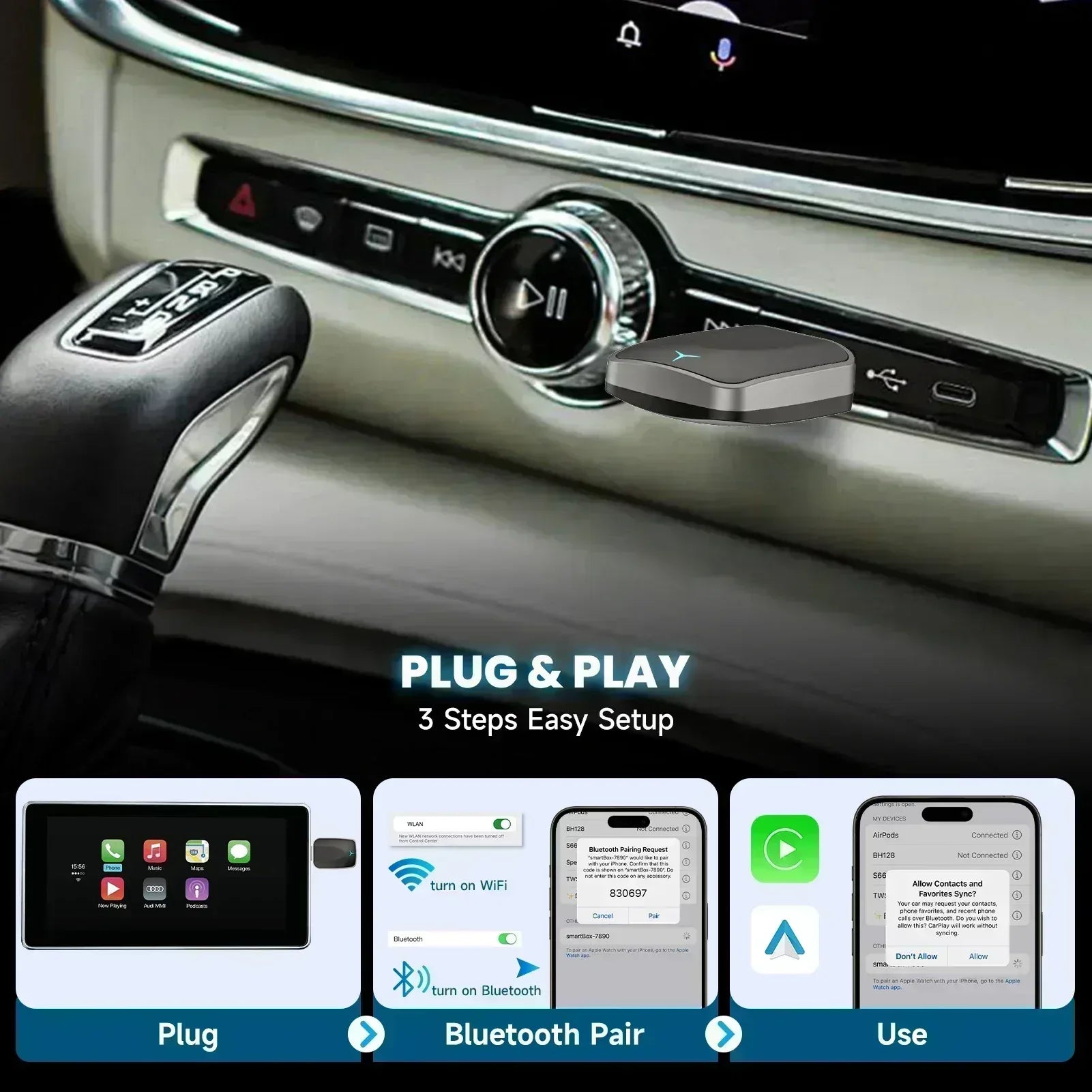 Adaptateur CarPlay filaire vers sans fil 2 en 1 - Electromagna 