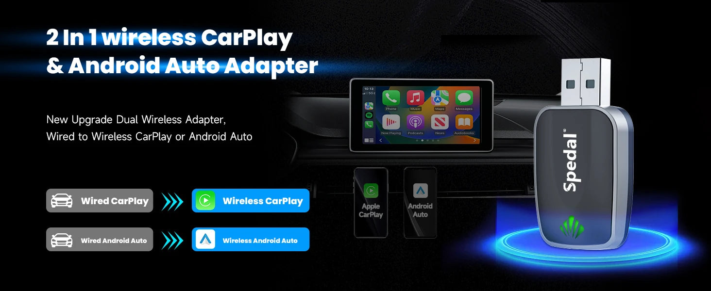 Adaptateur CarPlay filaire vers sans fil 2 en 1