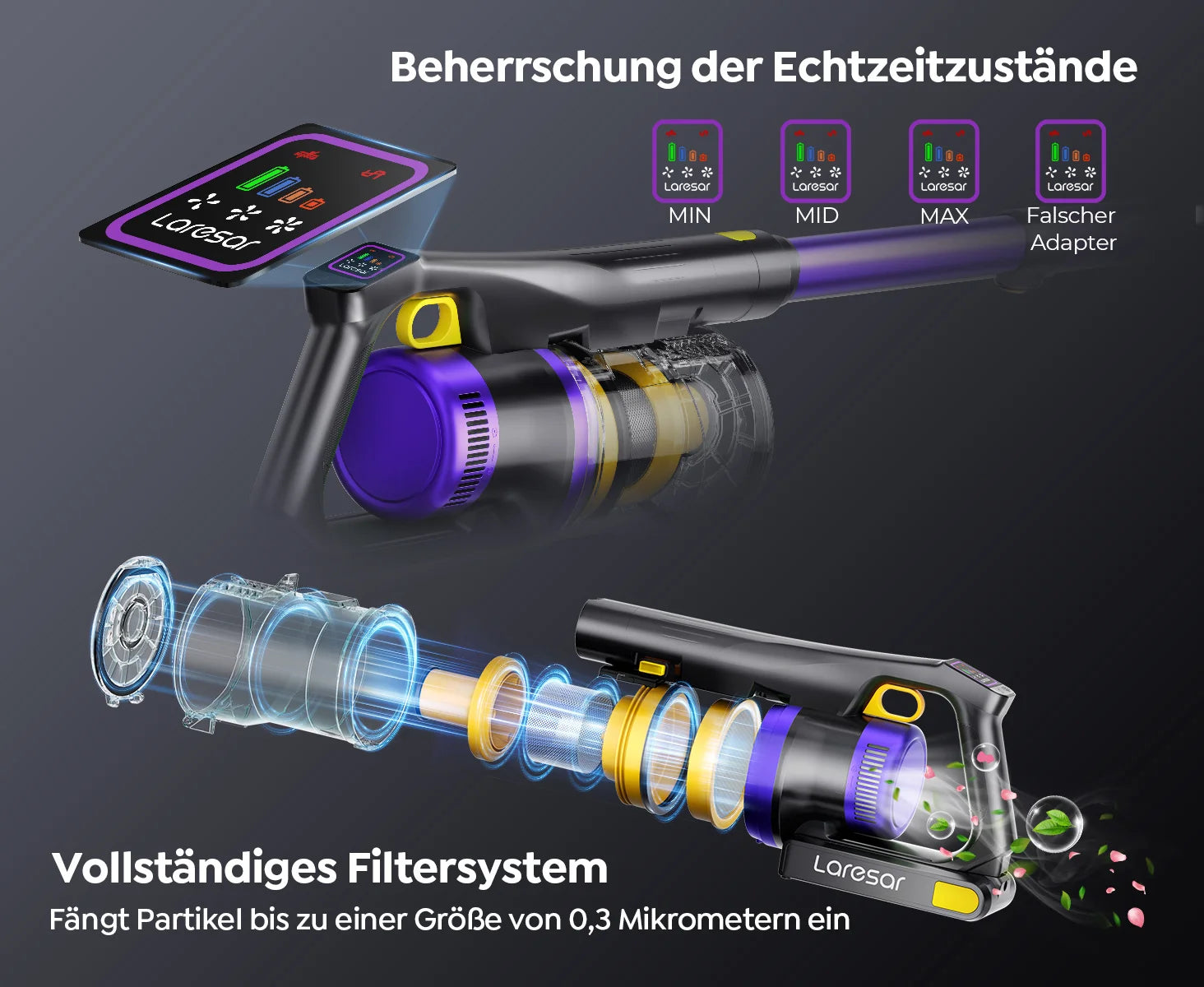 Laresar X11 Aspirateur Balai sans Fil, 75KPa/650W