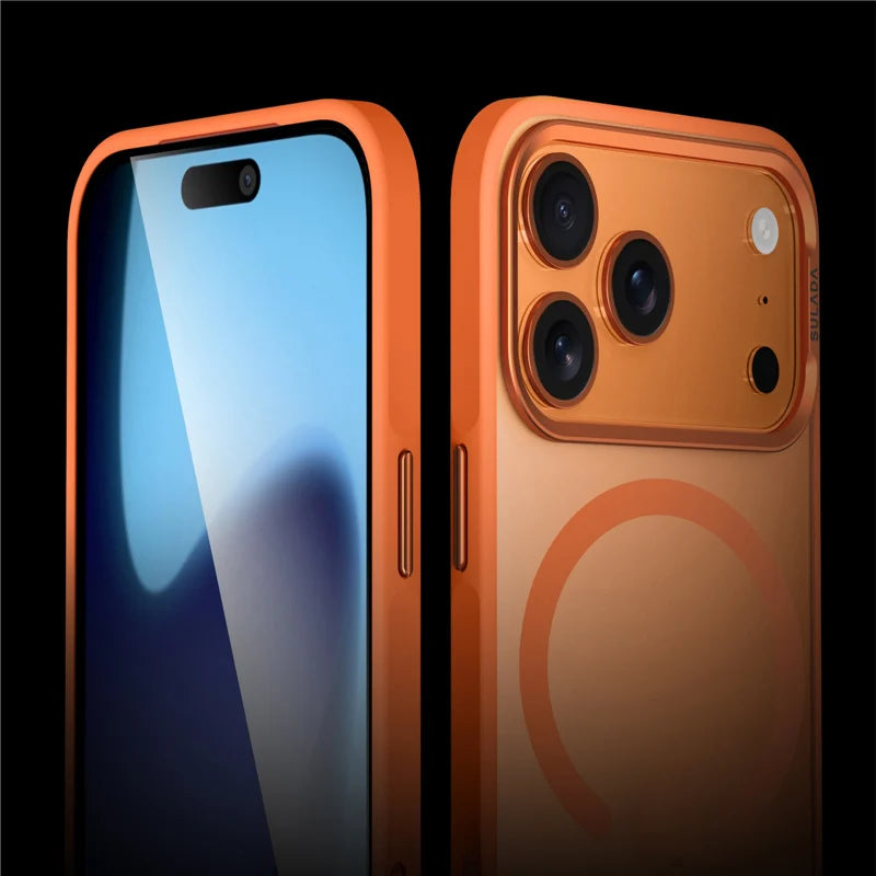 Coque Magsafe mat avec cadre d'objectif en alliage de luxe