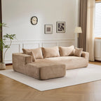 Canapé 3 places en velours côtelé en forme de L avec oreillers, aucun assemblage requis, canapé compressé, canapé d'angle moderne pour salon, chambre à coucher