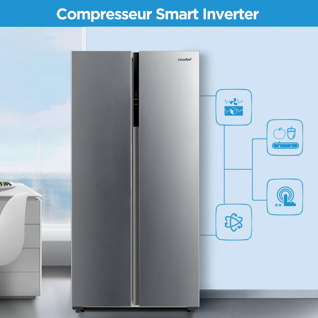 Réfrigérateur-congélateur américain Comfee'RCS609IX2/sans gel/compresseur inverseur/hauteur 177,5 cm/460 L(271 + 189)