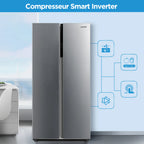 Réfrigérateur-congélateur américain Comfee'RCS609IX2/sans gel/compresseur inverseur/hauteur 177,5 cm/460 L(271 + 189)