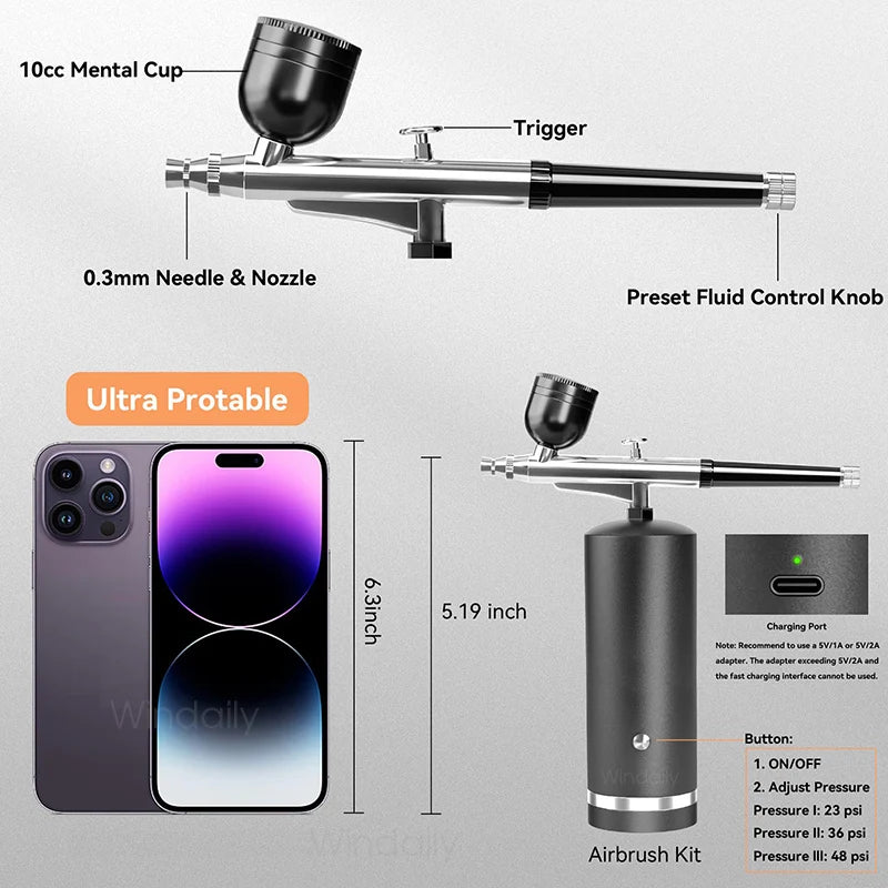 Aérographe Professionnel avec Compresseur Portable