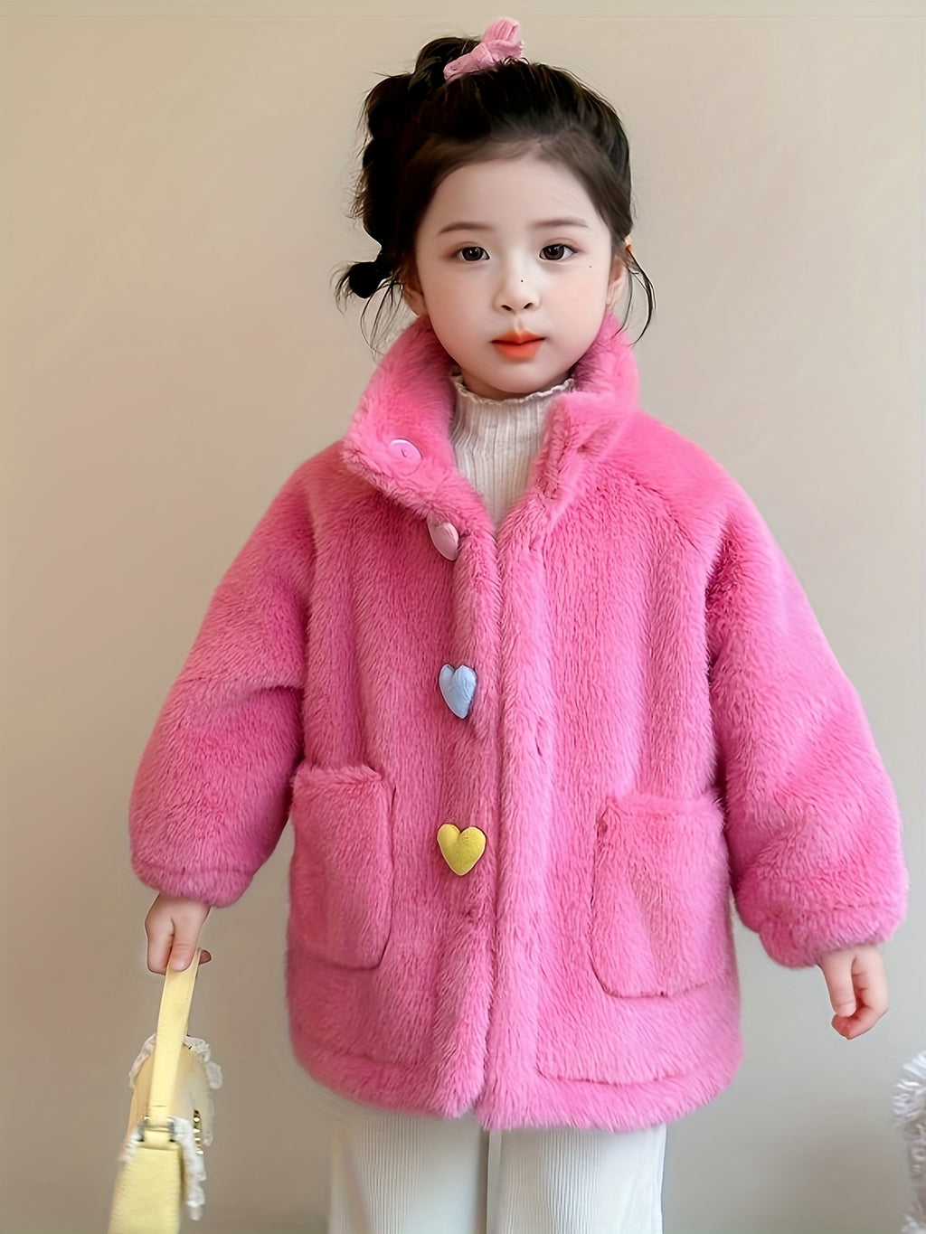 Girls' Winter Coat with 3 Colorful Buttons